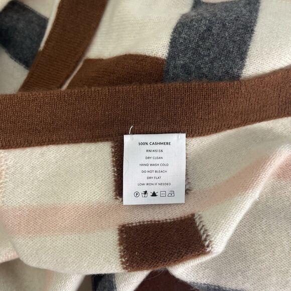 NAADAM Women's Soft Plaid Jacquard Poncho Cream Brown Pink 100% Cashmere - Picture 7 of 9